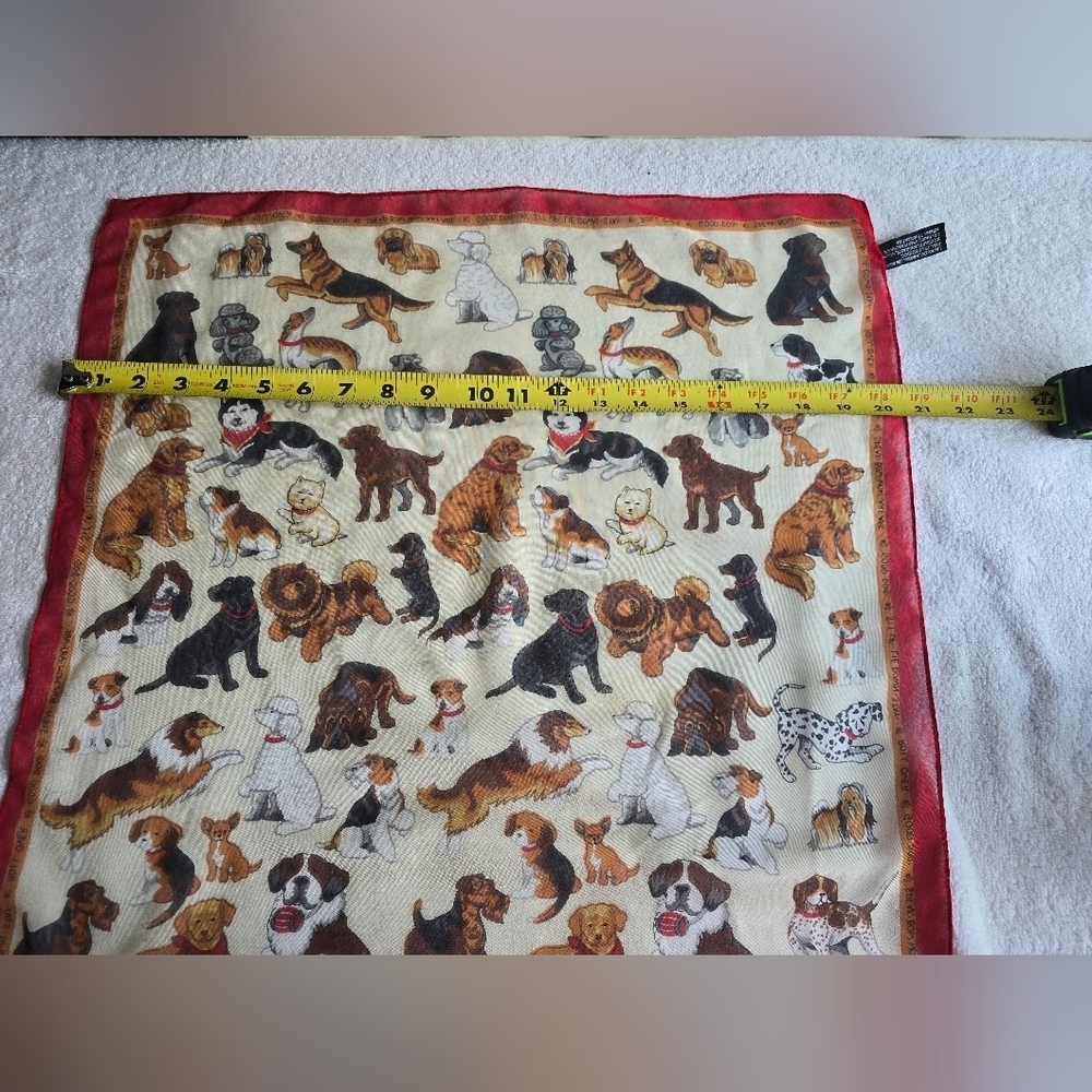 Dog Patterned Scarf with Red Border - Picture 3 of 7